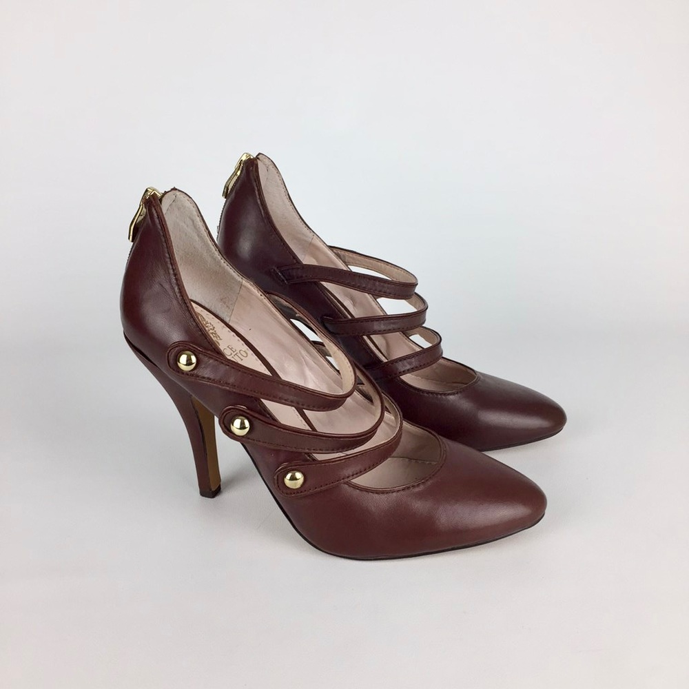 Vince Camuto Womens Jamily Brown Triple Strap Mary Jane Pumps Heels Shoes size 6